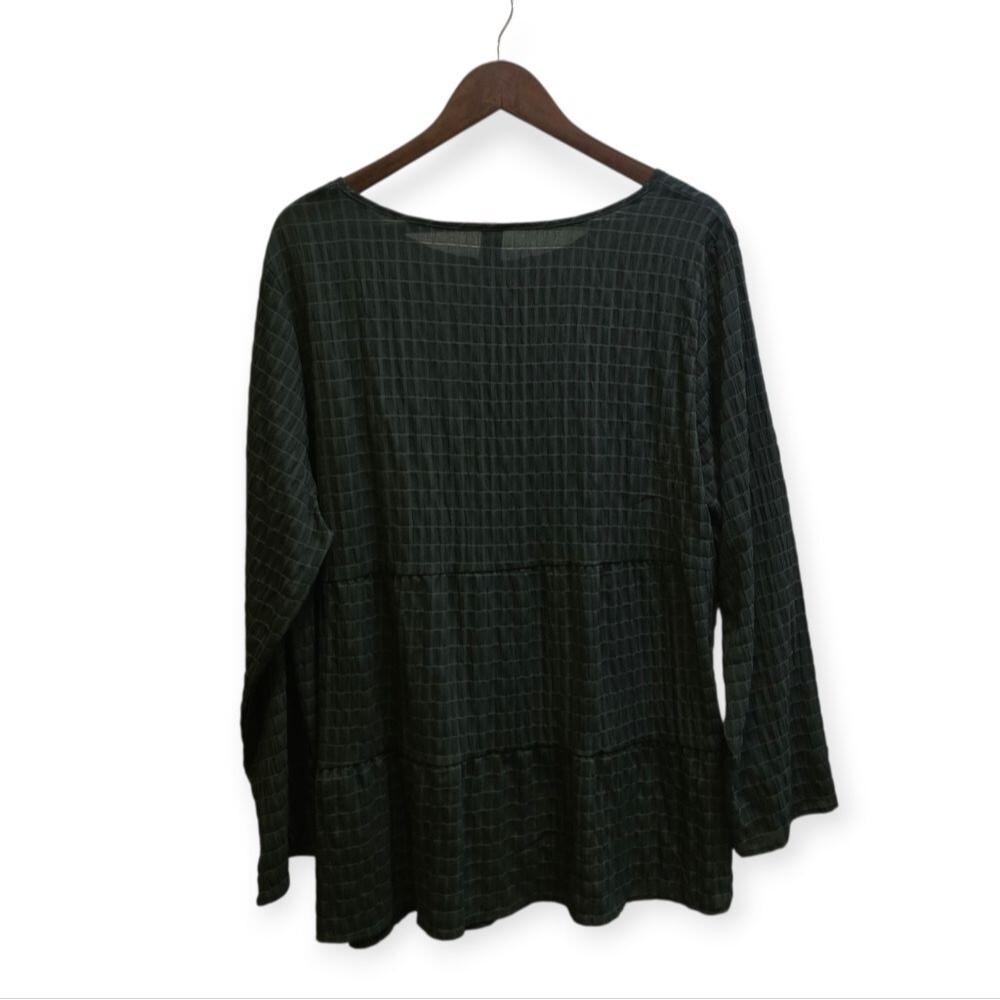 Emery Rose Dark Emerald Green Textured Babydoll Tunic Top 2XL Boho - Picture 4 of 5